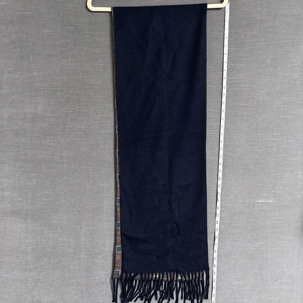 Salvatore‎ Ferragamo Silk Cashmere Winter Scarf Mens Blue Gold Italy Geometric